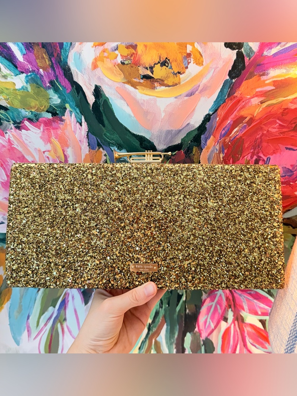 Kate Spade New York Novelty 'Smoke & Mirrors' Lyric Glitter Clutch Antique Gold